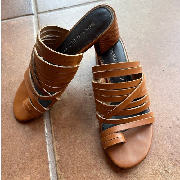 Donald Pliner Strappy Leather Slides with Reptile Embossed Block Heels size 6 - Picture 15 of 16